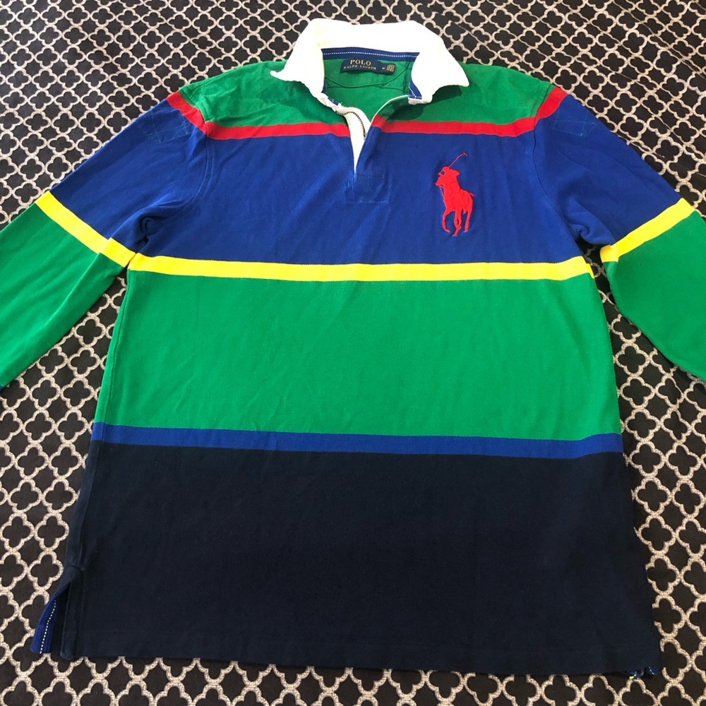 Polo Ralph Lauren Rugby Shirt Big Pony Colorblock 1/4 Zip Mens Sz Medium Z17